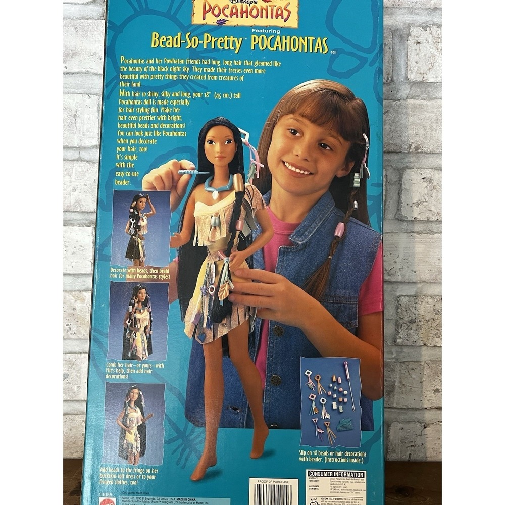 Mattel USA 18" inch Walt Disney POCAHONTAS BEAD-SO-PRETTY Doll New In Box 1995 - Picture 5 of 7